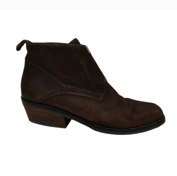 Eileen Fisher Brown Leather Slipon boots block heel Booties Square Toe Retro - Picture 1 of 16